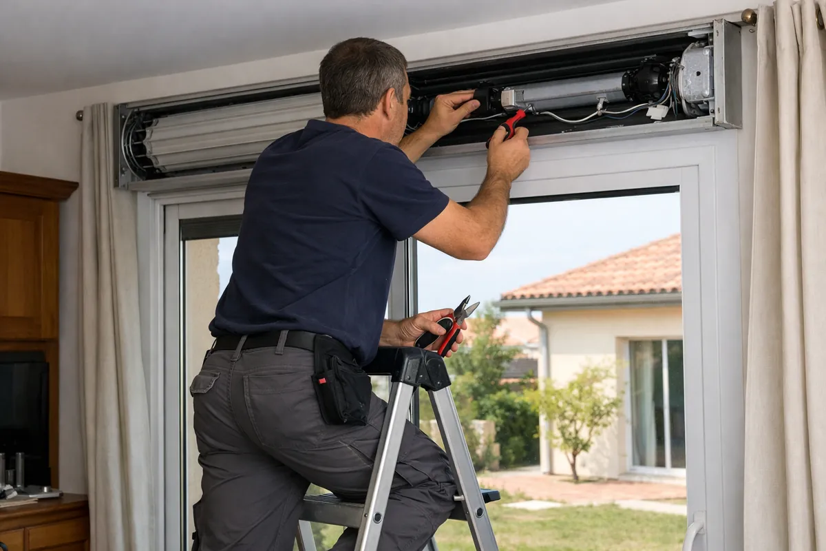 Technicien en intervention sur une fermeture à Fronton