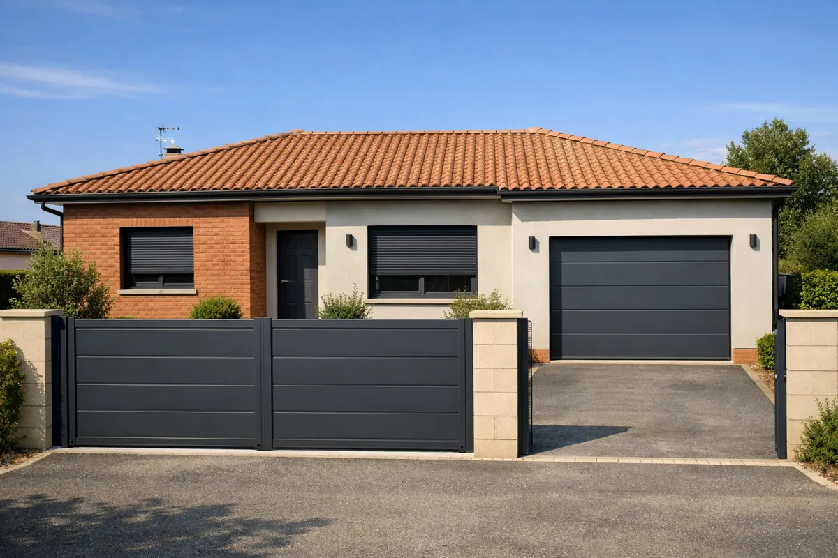 Maison équipée de fermetures neuves à Fronton : portail, volets et porte de garage